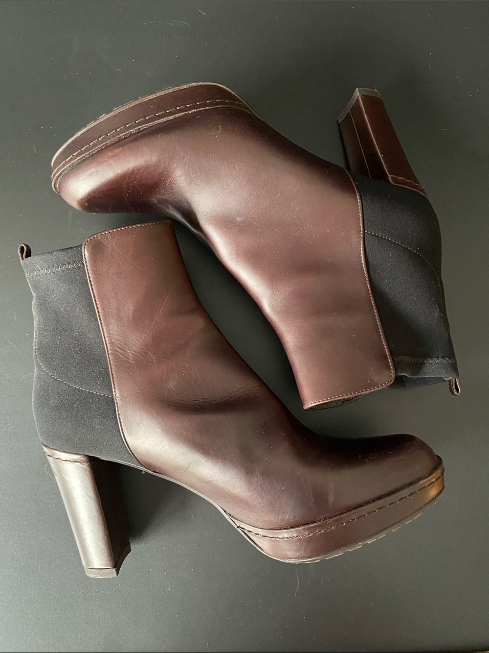 Stuart Weitzman Leather Platform Ankle Heeled Boots Booties Brown Black 6.5